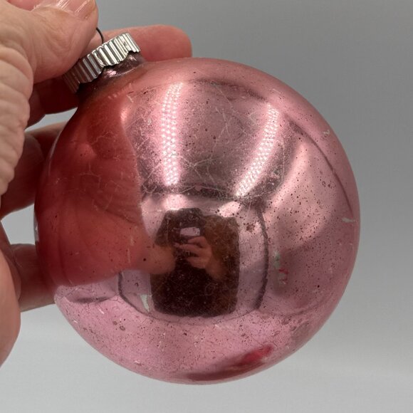 2 VINTAGE  SHINY BRITE MADE USA GLASS Christmas Ornaments Red and Pink 3" - Picture 8 of 14